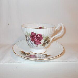 Vintage Royal Minister bone china teacup and saucer with red and white roses